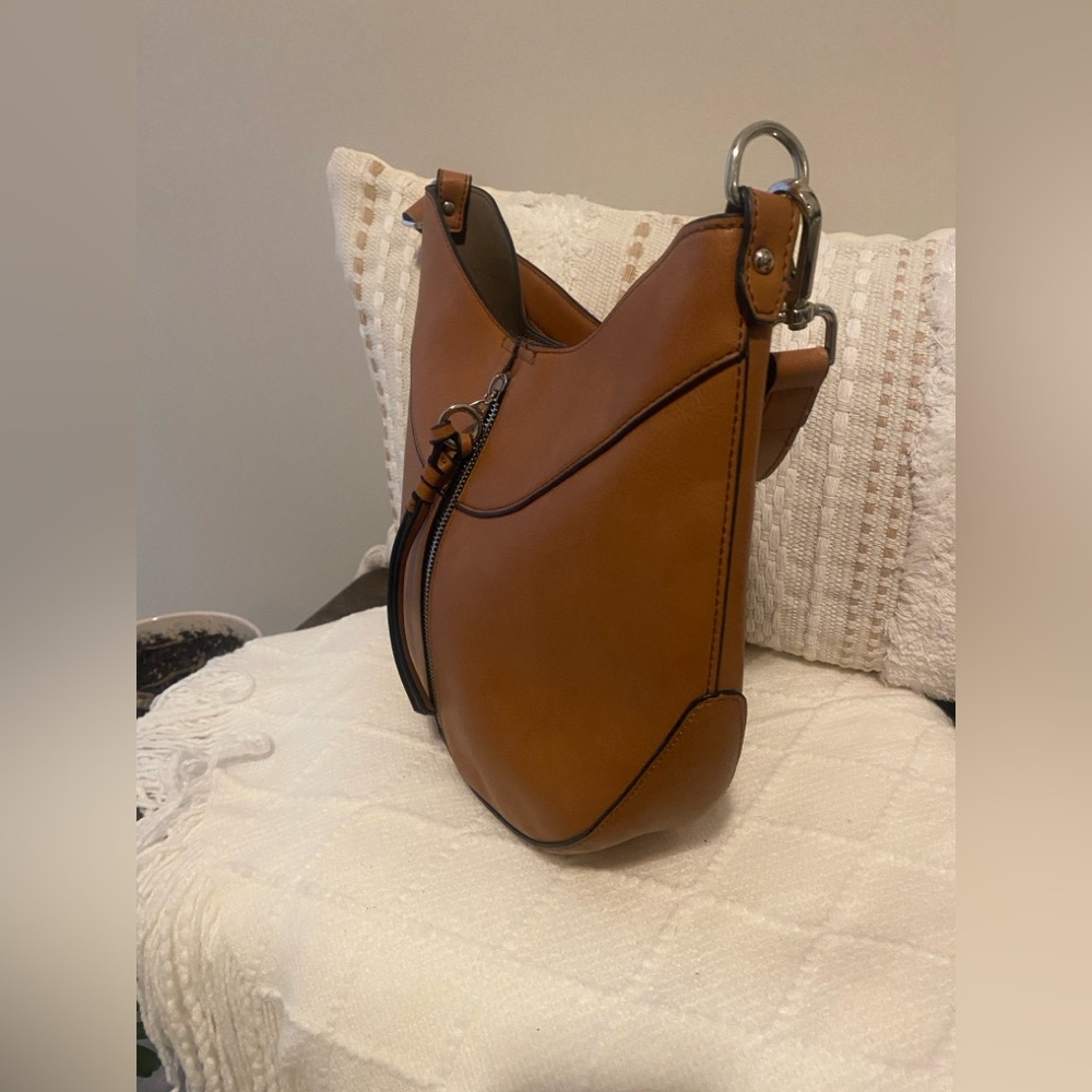 Tan Leather Like Shoulder Hobo Bag - Picture 4 of 8